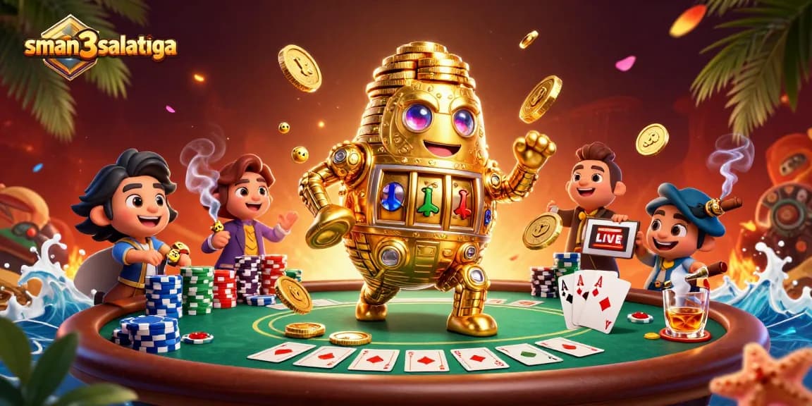 Golem emas yang bergerak dengan simbol mesin slot dalam konteks permainan judi sman3salatiga.