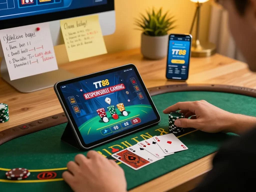 Player enjoying live dealer blackjack on the TT88 app in a cozy home office
