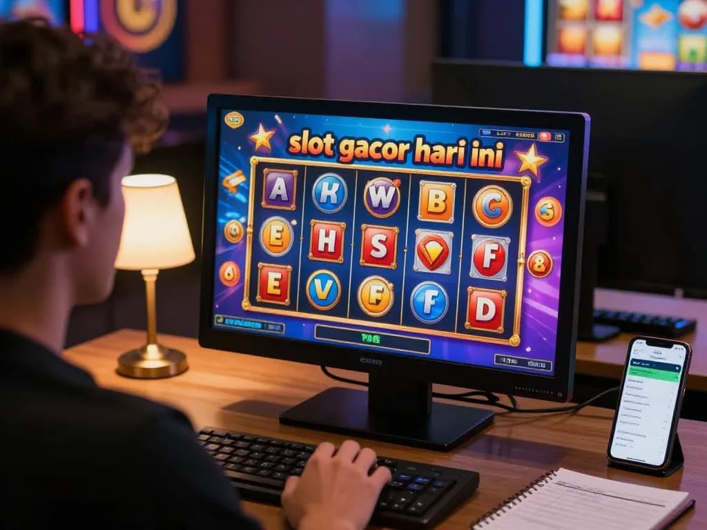 Player engaged in thrilling online gaming on a colorful slot gacor hari ini interface.
