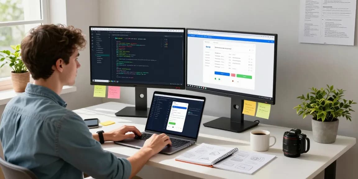 Developer preparing to publish Android app on Google Play in a modern workspace