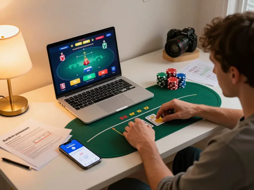 lu888 online poker player analyzing hands and betting strategies comfortably at home