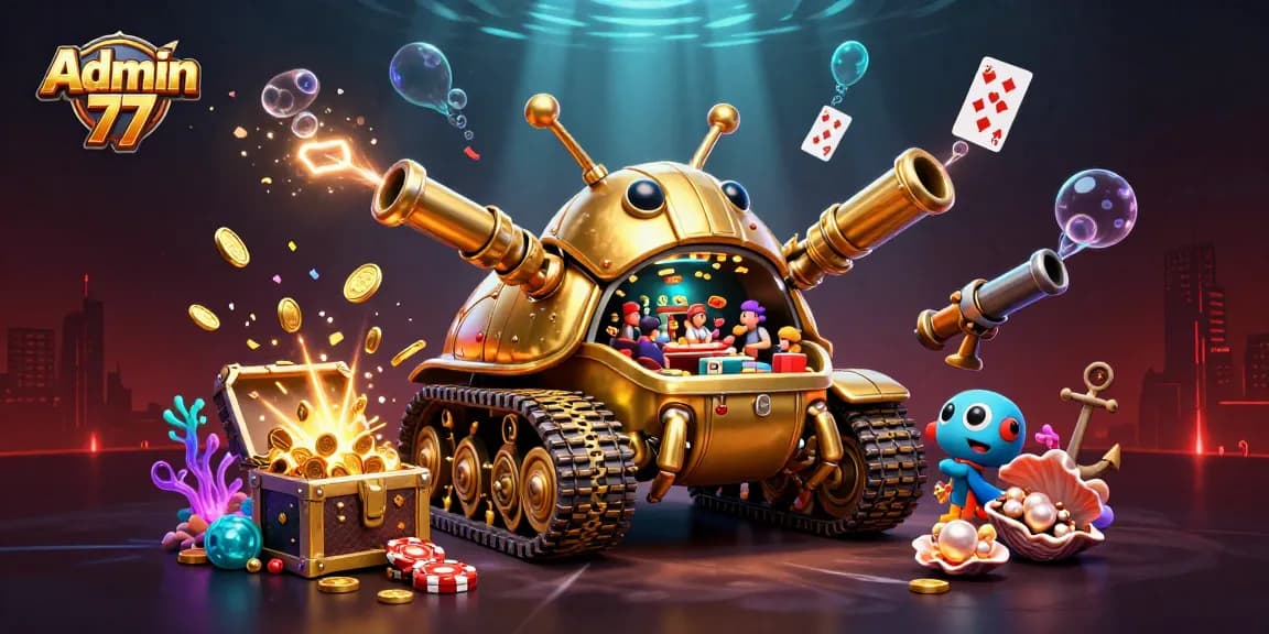 Experience thrilling wins at Admin 77 with vibrant casino elements in a dynamic 3D scene.
