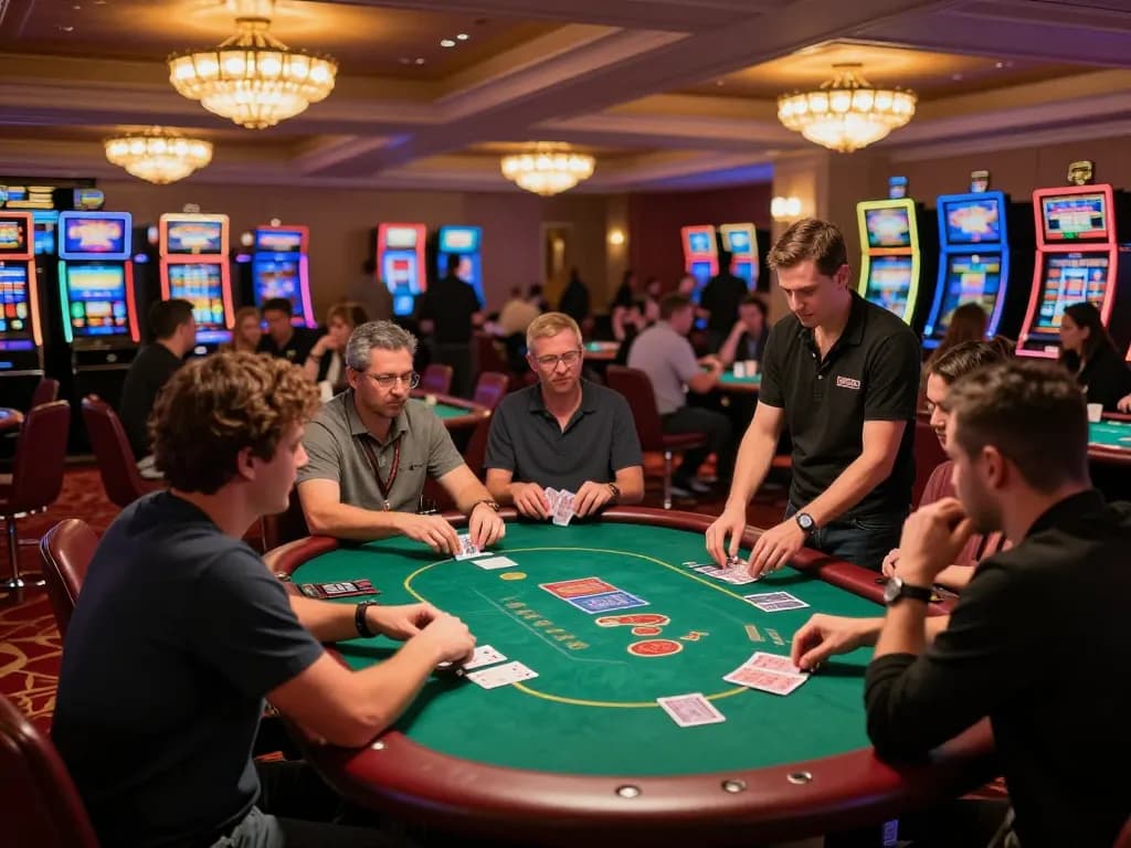 Gambling at a vibrant casino showcases players engaged in intense poker gameplay at nhacaiuytinn.