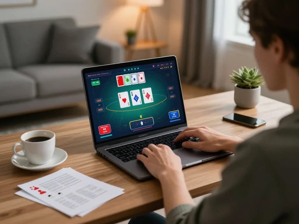 O8 player engaging in an online poker game, showcasing vibrant cards and strategic notes
