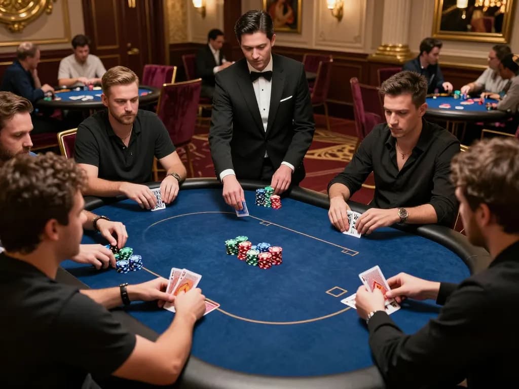 Players at alo8 experience intense poker gameplay with focused expressions and vibrant chip stacks.