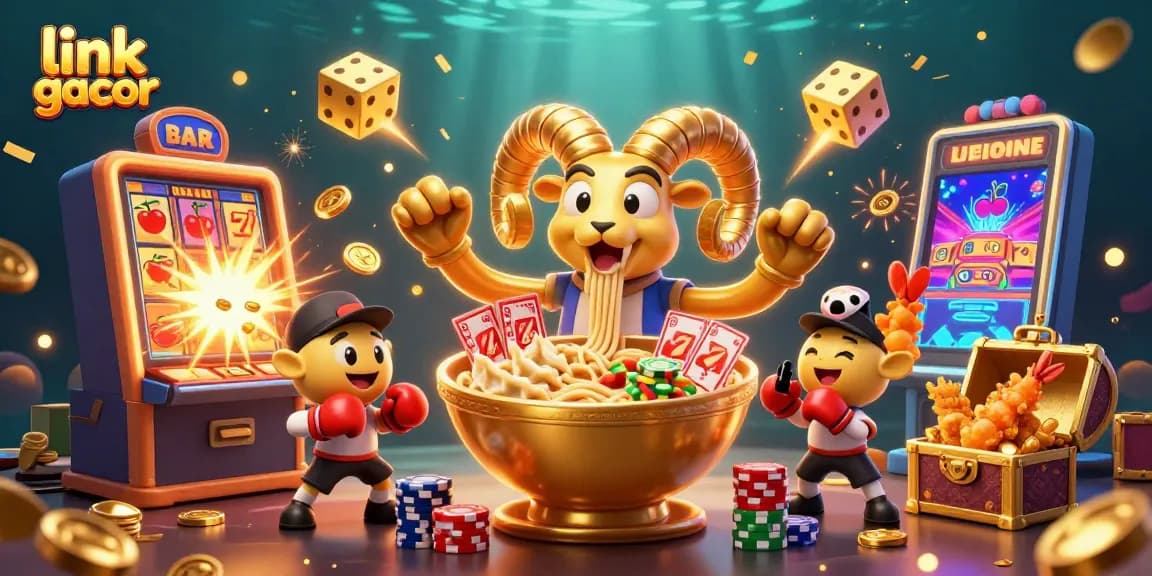 Experience the thrill of link gacor with giant ramen and friends in a lively casino scene.