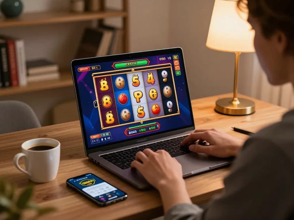Player engaging with an online casino game on Onbet app, showcasing a cozy home gaming atmosphere.