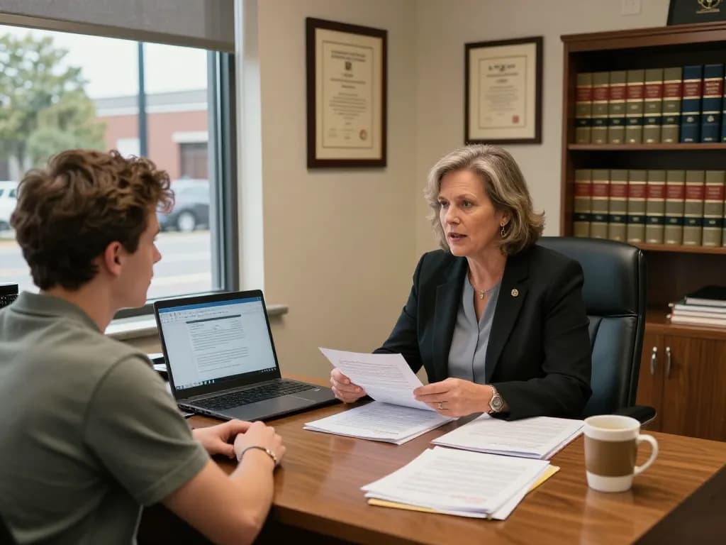 Virginia Personal Injury Lawyer discussing case with client in warm Norfolk office