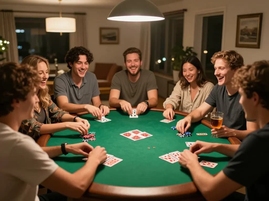 Friends engage in a lively home poker night, embodying the excitement of social gaming with luongsontvz