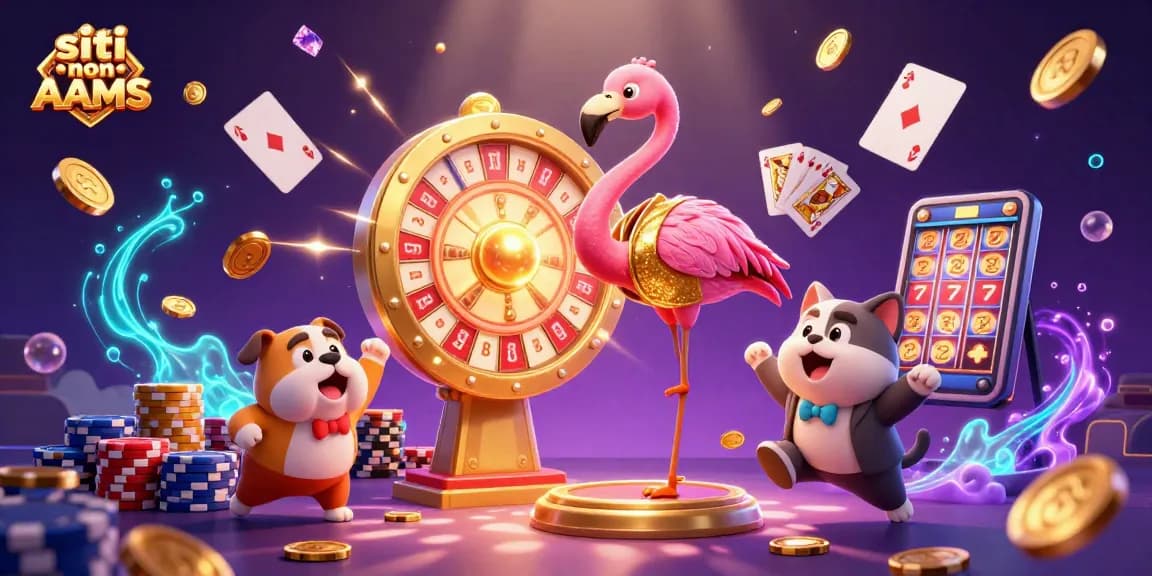 Una coinvolgente scena di quiz che mostra siti non AAMS con personaggi vivaci, premi dorati e elementi di casinò.