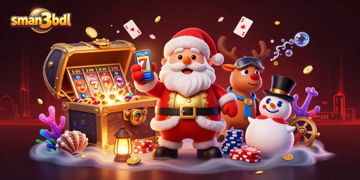 Gambarlah sman3bdl dengan Santa yang beruntung menampilkan jackpot slot di kasino.