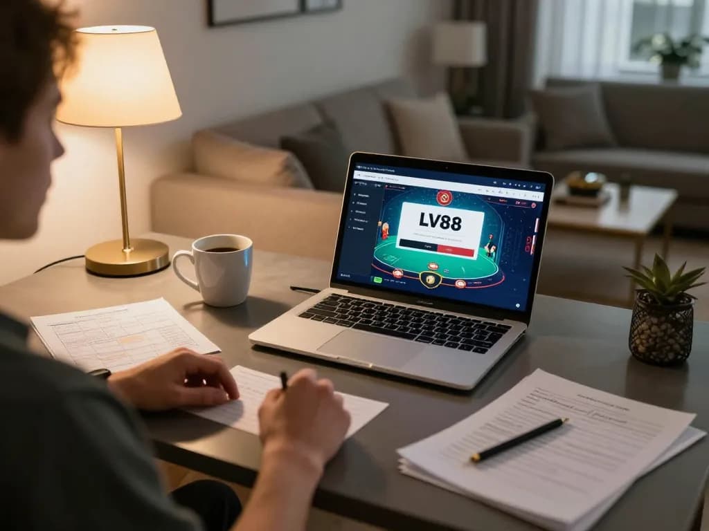 Access the LV88 login for exciting online casino gameplay in a cozy home setting.