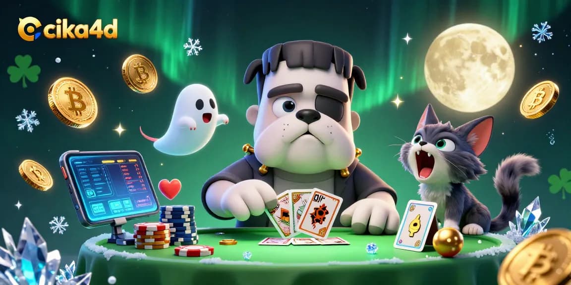 Join in the excitement with CIKA4D as the cartoon bulldog dealer deals at a spooky casino.