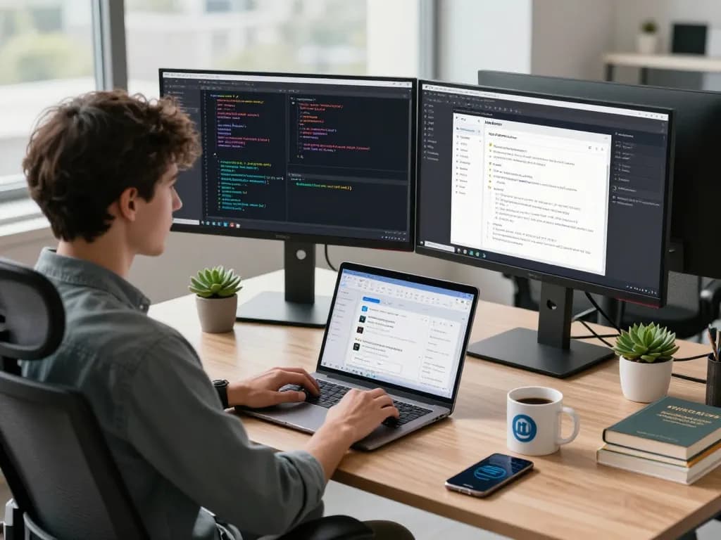 Moltbot AI showcased in a modern tech workspace with coding and productivity tools