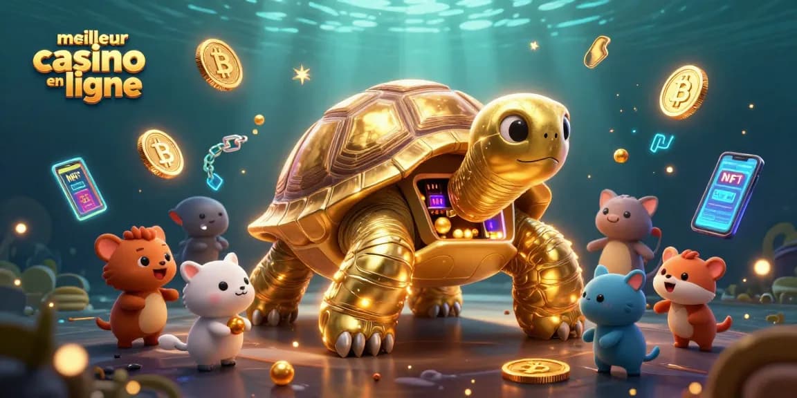 Découvrez le meilleur casino en ligne avec des animaux enthousiastes autour d'une machine à sous géante.