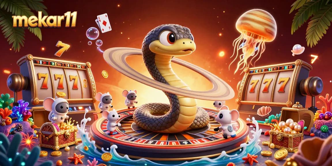 Experience thrilling wins with mekar11's dynamic online slot action in a vibrant cosmic scene.