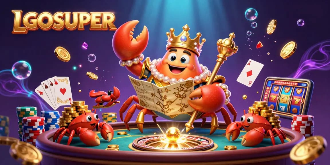 Experience the thrilling fun of LGOSUPER with a vibrant 3D casino scene featuring a golden crab emperor.