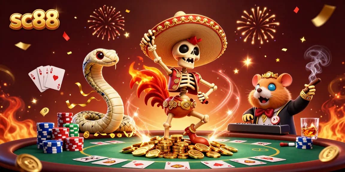 Engage with sc88's vibrant casino scene featuring lively characters celebrating winnings.