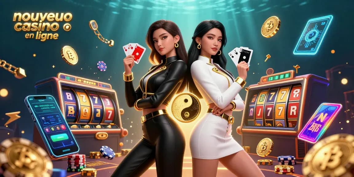 Vivez l'excitation du nouveau casino en ligne avec deux femmes jouant aux cartes dans une atmosphère dynamique de casino.