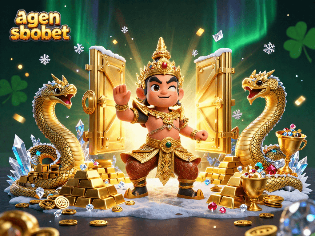 Engage in the excitement of agen sbobet with this visually stunning casino illustration featuring lucky treasures and characters.