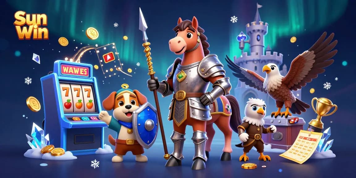 Spin and win at Sun Win in this vibrant casino scene packed with medieval themed characters!
