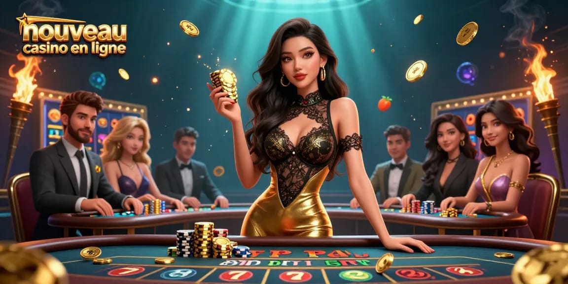 Découvrez l'attrait d'un nouveau casino en ligne avec une scène glamour de baccarat et des éléments dynamiques de machines à sous.