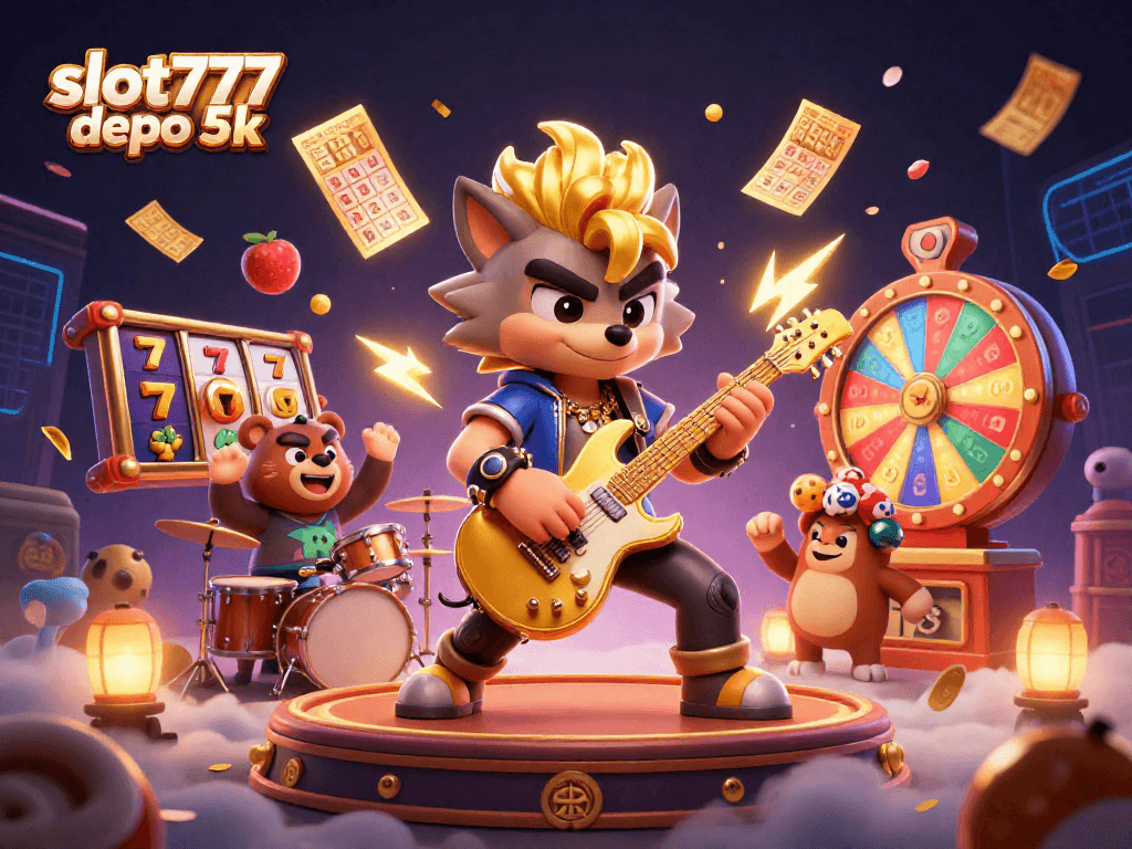 Experience thrilling gaming with slot777 depo 5k featuring vibrant slot reels and exciting characters.