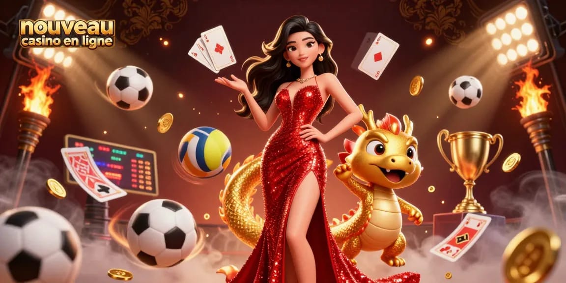 Découvrez le nouveau casino en ligne avec une illustration 3D vibrante de jeux et de personnages.
