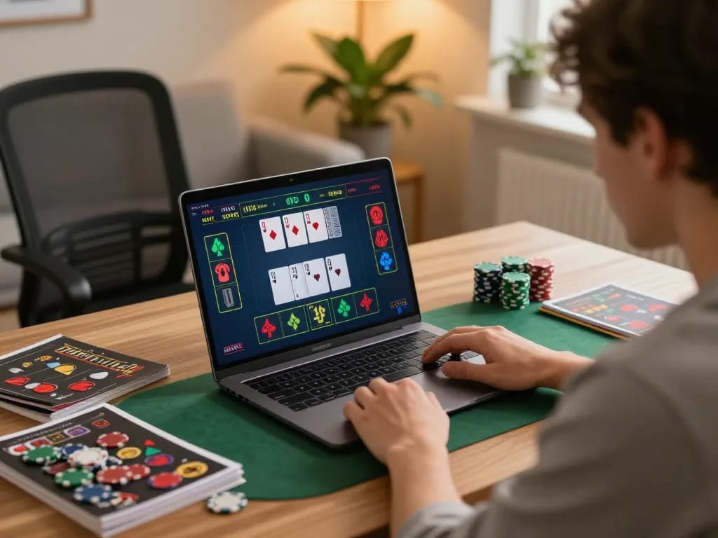 Engaging online gambling scene with thabet player focused on live dealer game interface