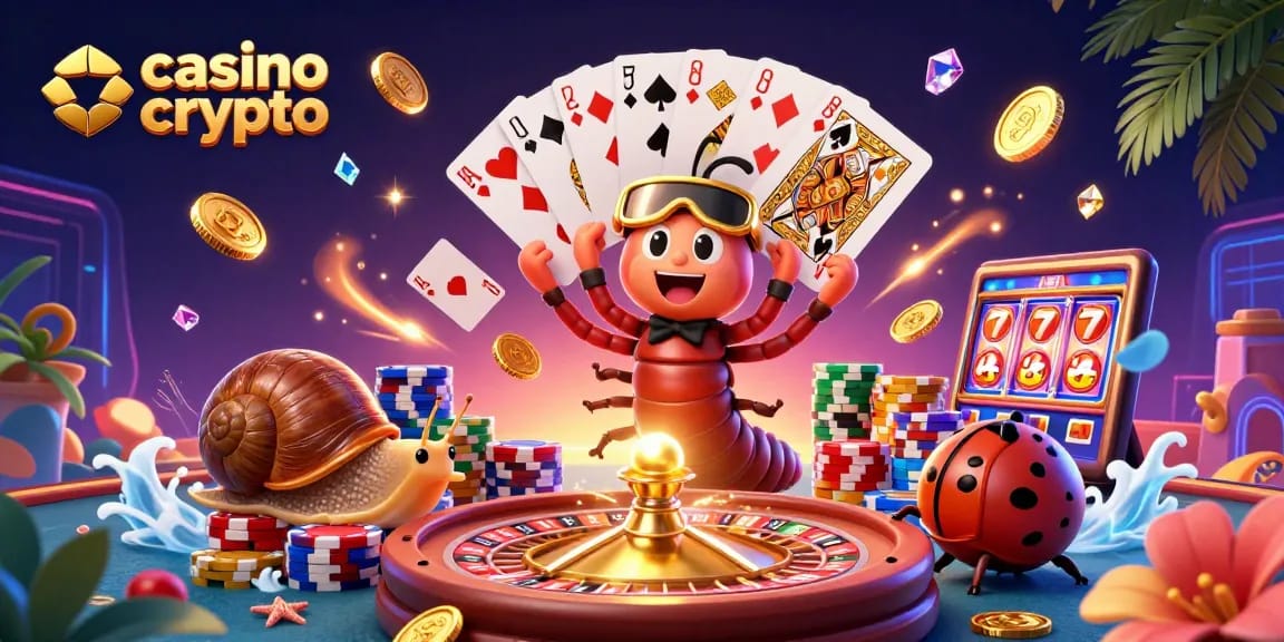 Jouer sur le casino crypto avec des cartes organisées par un millepattes et des jetons étoilants.