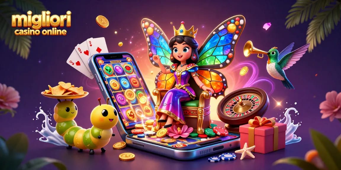 Gioca nei migliori casino online con la nostra colorata illustrazione che celebra il divertimento dei giochi d'azzardo.