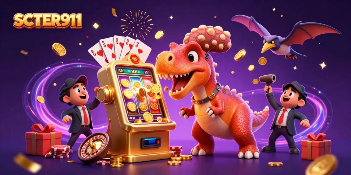 Engaging SCATTER911 scene with characters celebrating jackpot wins at a vibrant casino.