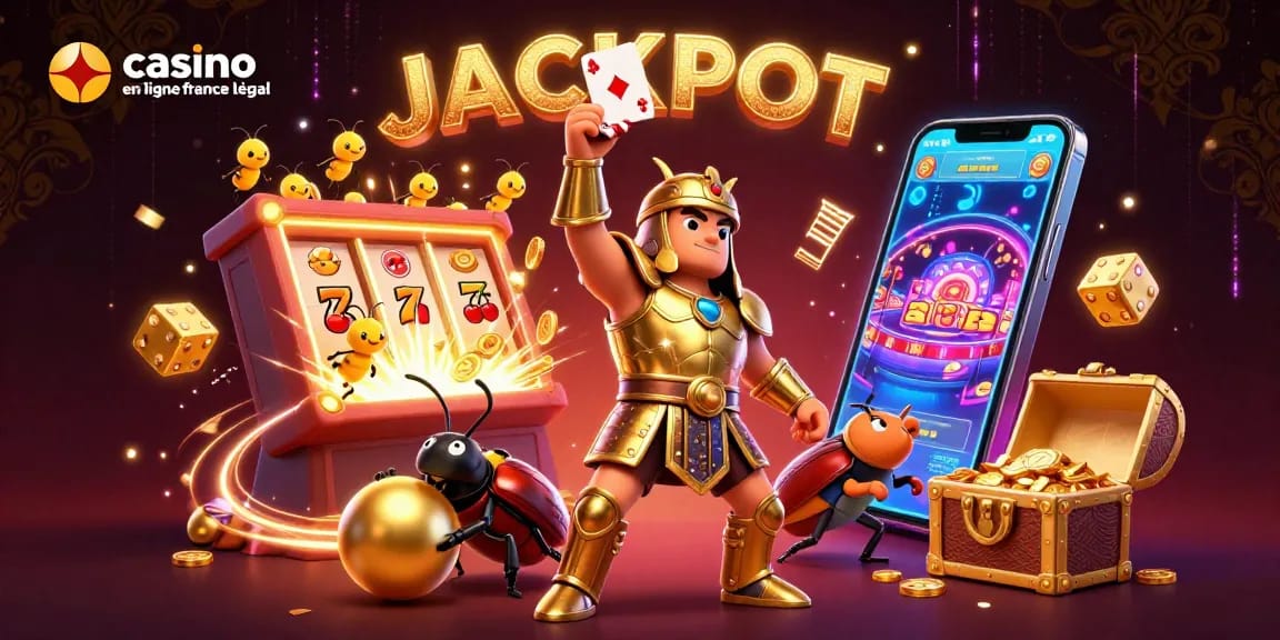 Jouer au casino en ligne légal en France avec une scène dynamique de jackpot