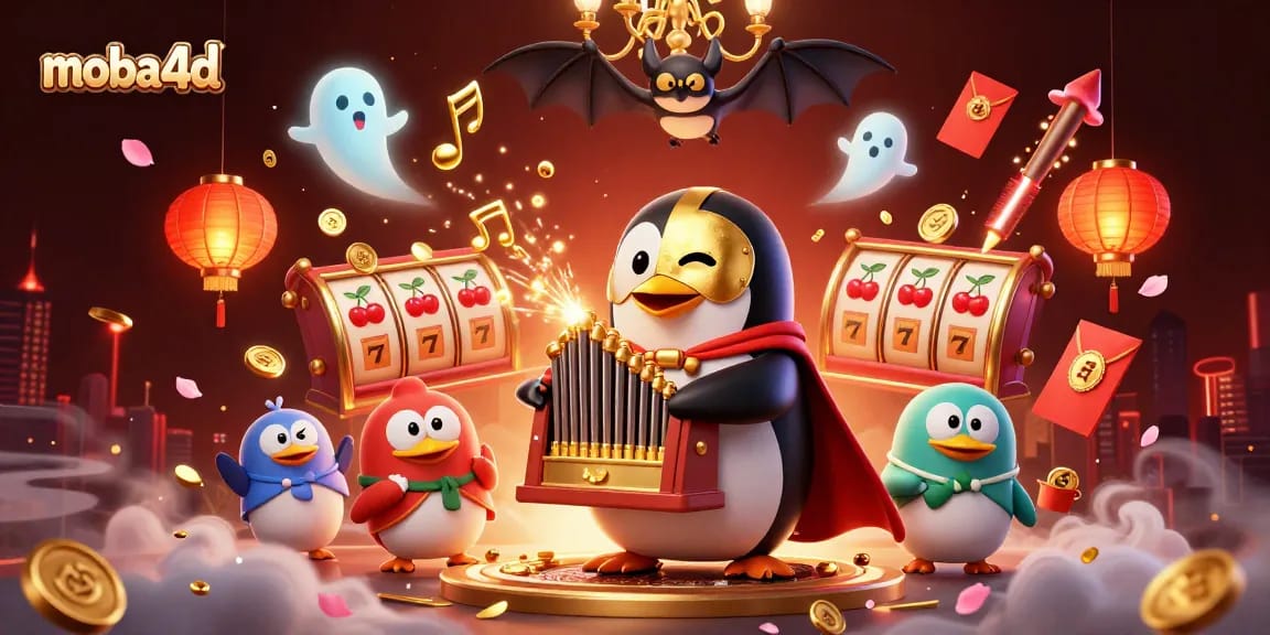 Play and win with moba4d in a vibrant online casino illustration featuring dynamic gaming elements.