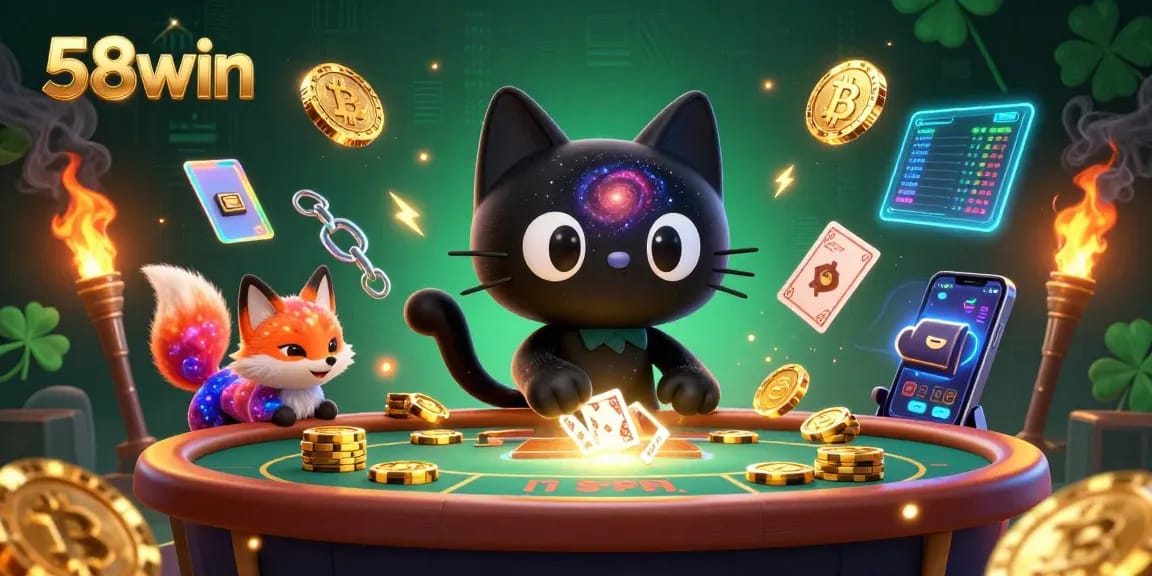 Join the thrilling action at 58win's cosmic casino with vibrant characters and dazzling game elements.
