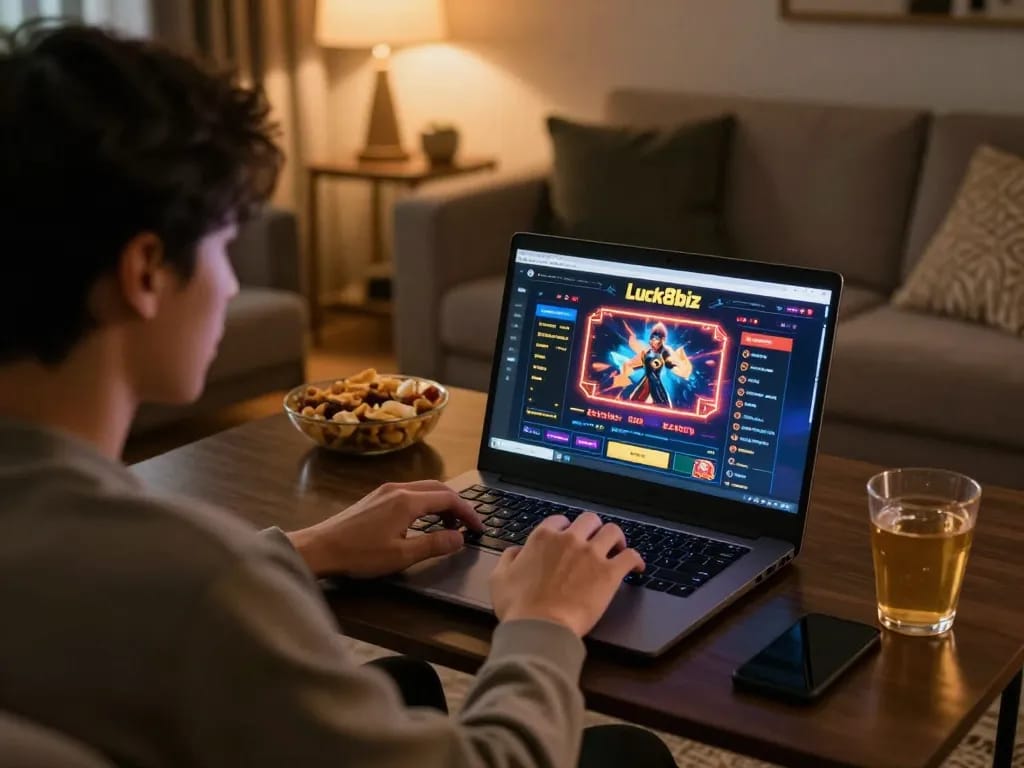 Engaging gameplay on luck8biz with a player focusing on their online casino strategy at home.