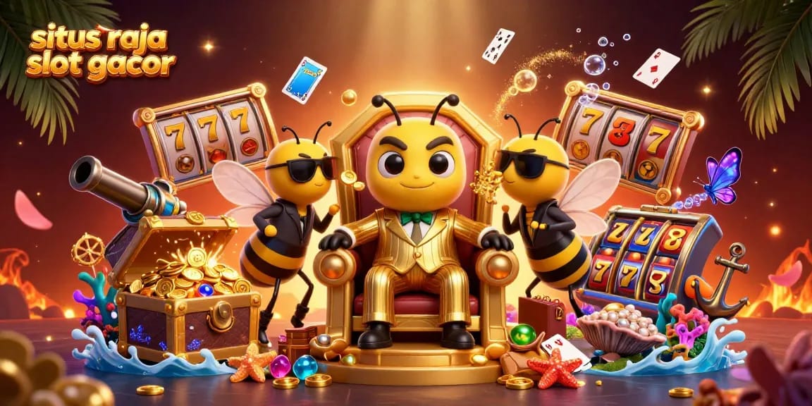 Gambarkan permainan yang mengasyikkan di situs raja slot gacor dengan elemen menarik dalam ilustrasi 3D.