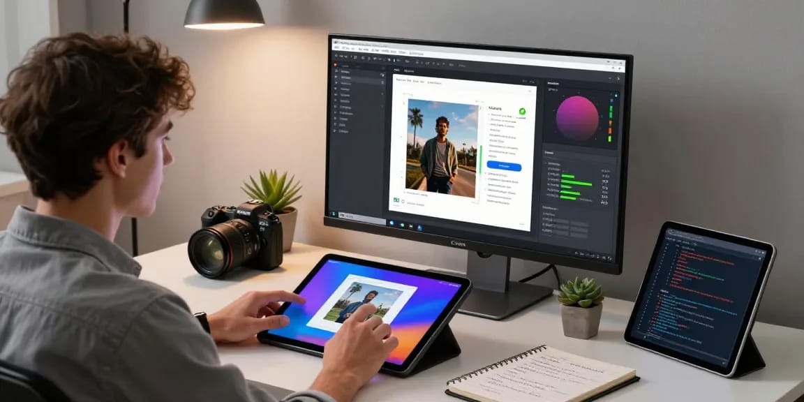 AI detector analysis in a modern workspace with user interacting with software