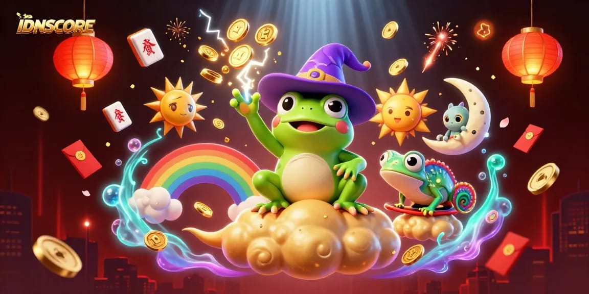 Experience excitement at IDNSCORE with golden coins raining down during dynamic gambling visuals.