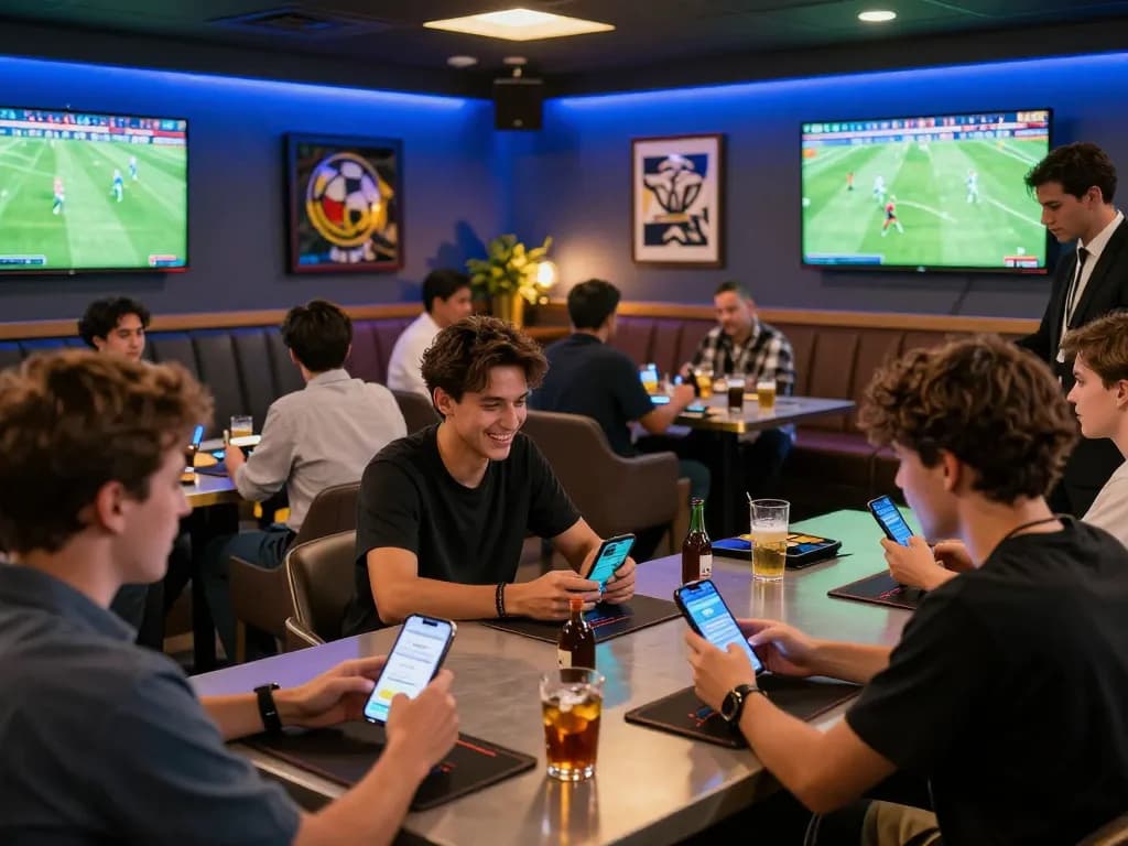 Bongdallu users passionately placing bets in a modern sports betting lounge during live matches