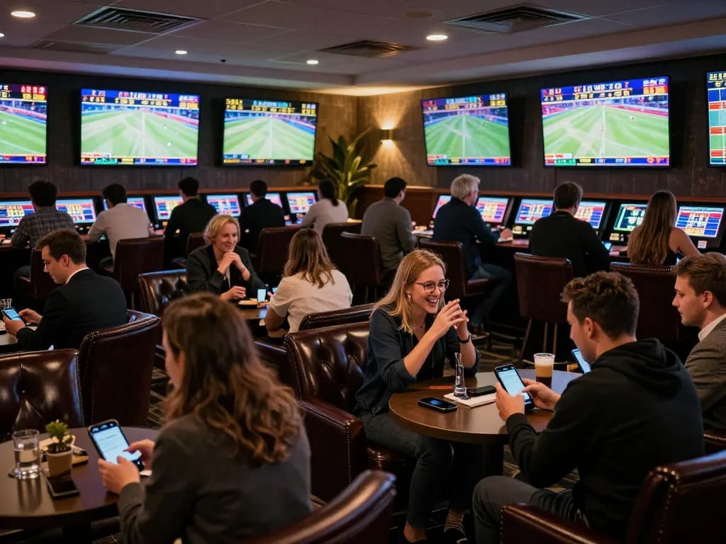 Bettors engaging in exciting live sports betting activities at Bong88, with screens displaying odds and scores.