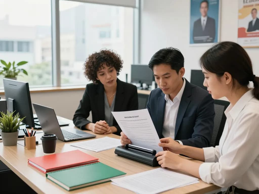 bóc sổ đỏ ép plastic hà nội process in modern office with diverse team examining property title.