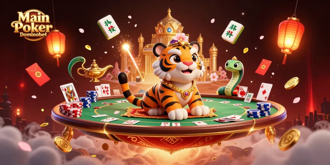 Main Poker Dominobet showcases vibrant 3D characters and dynamic poker elements in an immersive casino environment.