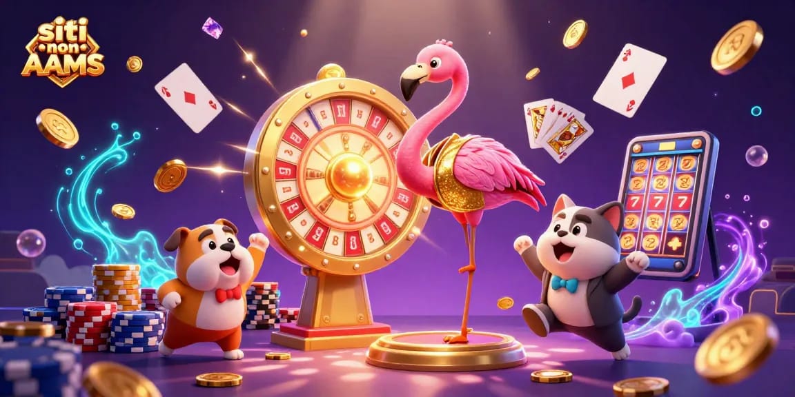 Una coinvolgente scena di quiz che mostra siti non AAMS con personaggi vivaci, premi dorati e elementi di casinò.