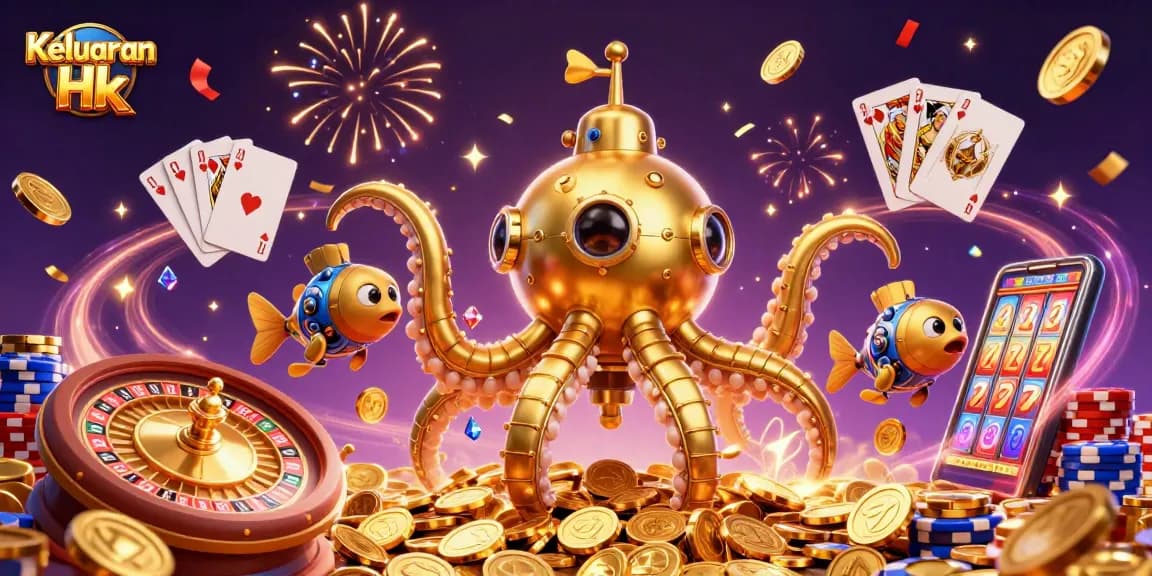 Keluaran Hk reveals thrilling lottery outcomes with an illustrated kraken submarine adventure in a vibrant casino.