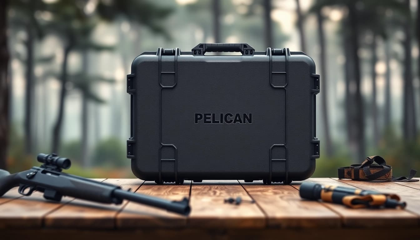 Shop pelican gun case for sale, showcasing robust design and outdoor adventure context.
