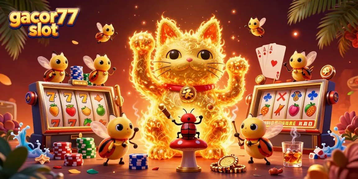 Dengan menggunakan gacor77 slot, nikmati berbagai simbol mesin slot yang berkilau dengan kucing keberuntungan besar yang bergerak.