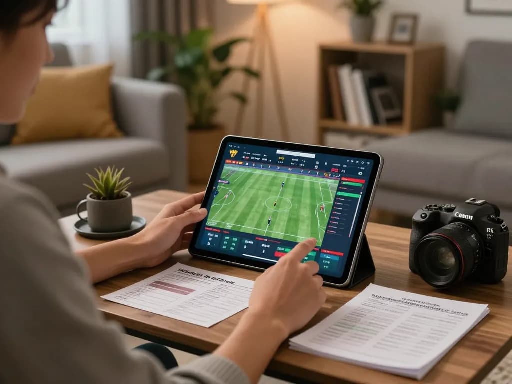 Placing strategic bets using tylekeonhacai88 on a tablet in a cozy home setting