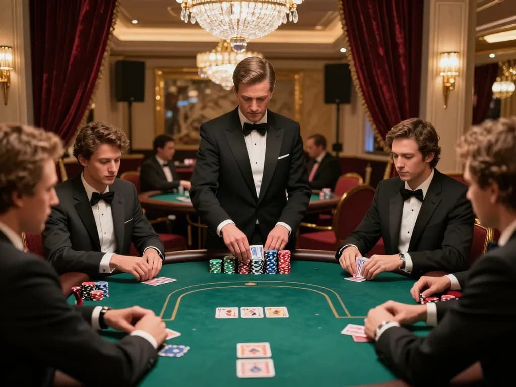 Players engaging in strategic poker gameplay at a ta888 casino table, showcasing intense focus and competitive spirit.