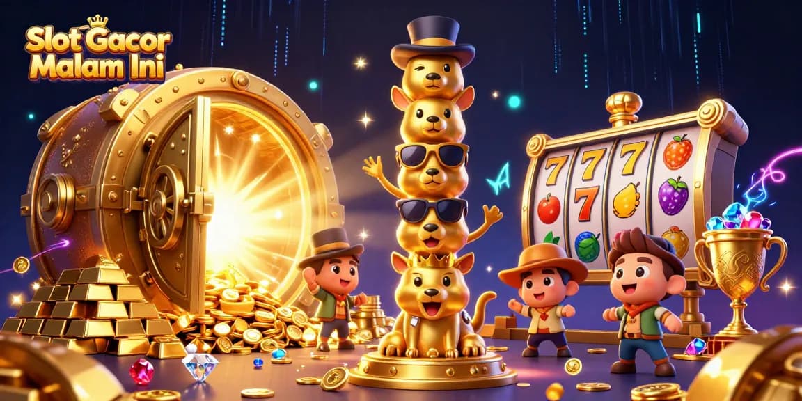 Play Slot Gacor Malam Ini with exciting 3D cartoon totem characters and vibrant casino elements.